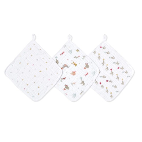 Elephant Circus Cotton Muslin Washcloths | aden + anais