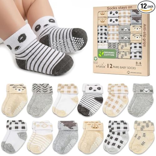GOTS Certified Organic Cotton Baby Socks 0-6 Months 12 Pairs – Soft And Comfortable Baby Boy Socks 0-6 Months, Premium Sock Baby, Gift For Newborn Boys