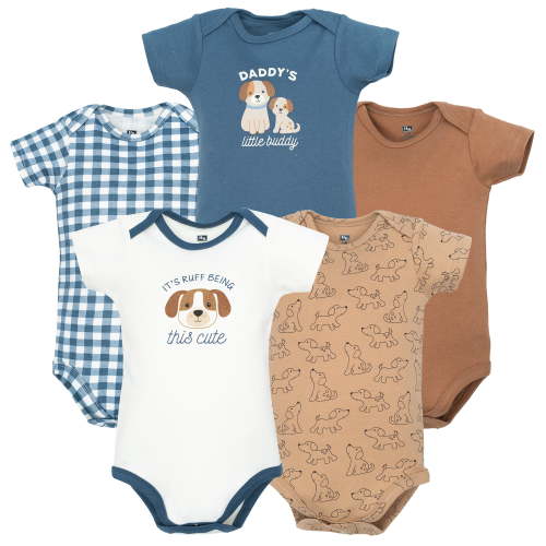 Hudson Baby Infant Boys Cotton Bodysuits 5-Pack, Ruff Being Cute Dog, 0-3 Months