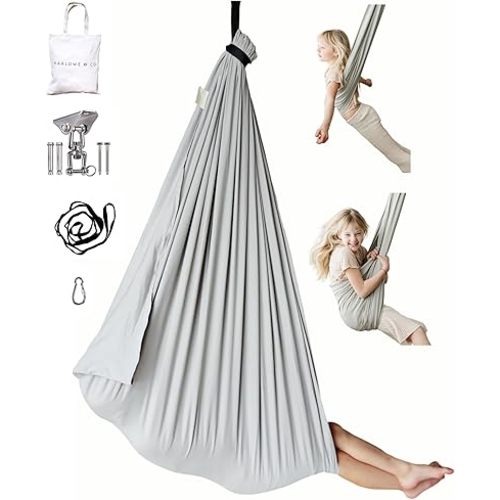 Marlowe & Co Indoor Outdoor Double Layer Cotton Sensory Compression Swing, Special Needs Therapy Swing, Holds 200 pounds, 360° Swivel Hardware Included, Stone