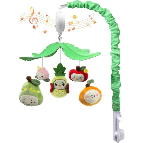 Baby Crib Mobile for Boys & Girls- Fruity Delight Mobile for Crib with Gentle Rotation & Musical Function (35 Lullabies), Colorful Fruit Dolls that Emit Different Sounds, Sweet Nursery Decor