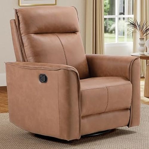 EBELLO Swivel Rocker Glider Recliner Chair, Nursing Swivel Glider Rocking Recliners with Overstuffed Backrest, Manual Reclining Sofa for Living Room Bedroom Apartment, Brown