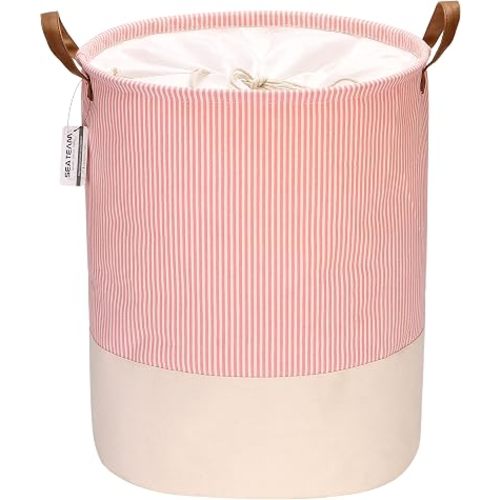 Sea Team Collapsible Large Canvas Laundry Basket with Lid and Handles