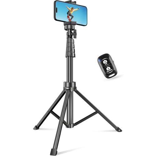 SENSYNE 62" Phone Tripod for iPhone, Extendable Selfie Stick Tripod Stand with Wireless Remote and Phone Holder, Cell Phone Tripod for Video Recording, Compatible with iPhone Android