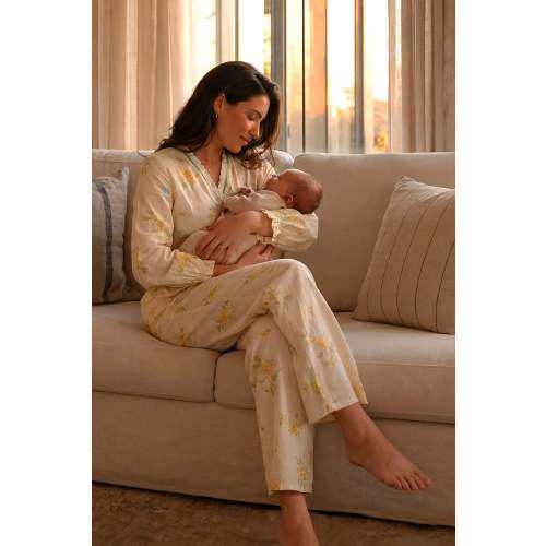 Cotton Long Sleeve Top & Pants Maternity Pajama Set