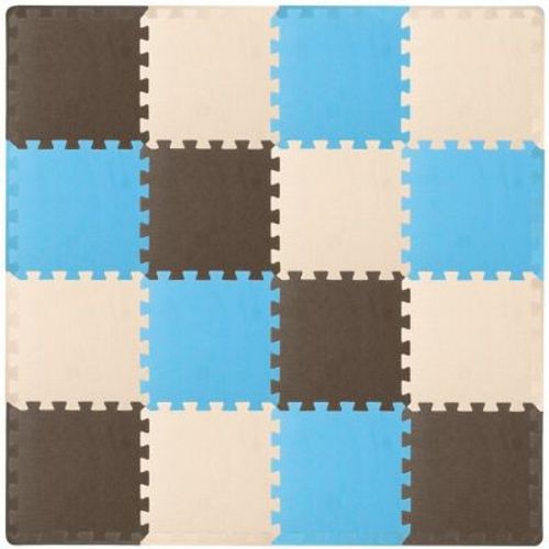 Prosource Kids Solid Floor Play Mat 3/8-in, 16 Sq Ft - 16 Tiles, Blue/Brown/Beige