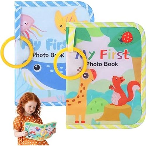 2 Pack My First Photo Book for Baby 4×6 Inch Baby Soft Cloth Photo Album with Safe Mirror 17 Pages Babys First Album Soft Toddler Family Memory Book for New Parents