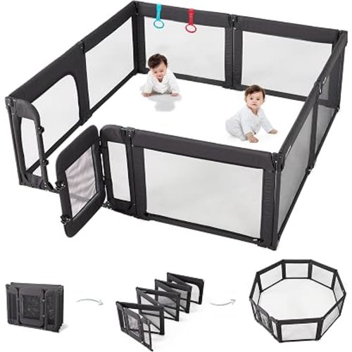 Doradotey Baby Playpen with Walk-in Door, Foldable Adjustable 8-Panel Play Yard for Babies & Toddlers, Large Safety Playpen with 360° Breathable Mesh, Anti-Slip Suction Cups, Indoor