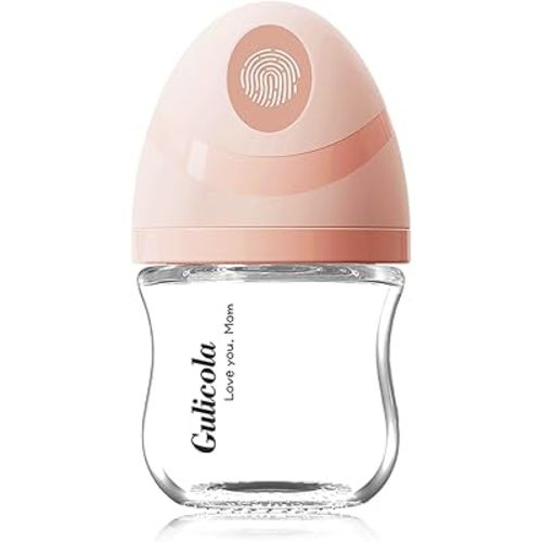 Gulicola Natural Small Glass Baby Bottle 3 oz, Very Slow Flow Nipple, 1 pk - Pink