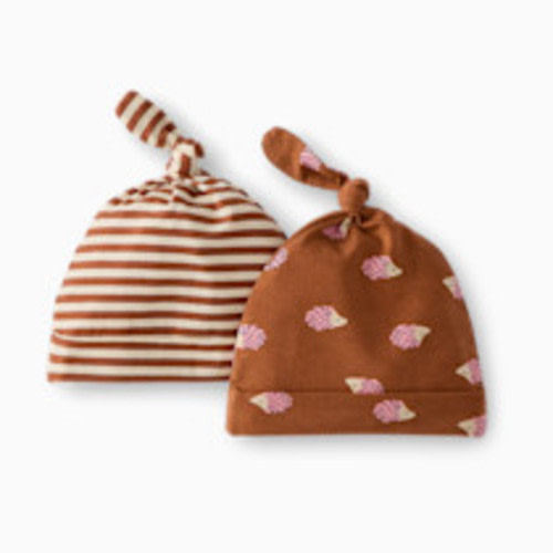 Hanna Andersson Baby 2-pk HannaSoft Top Knot Hat - Hedgy, 0-3 M