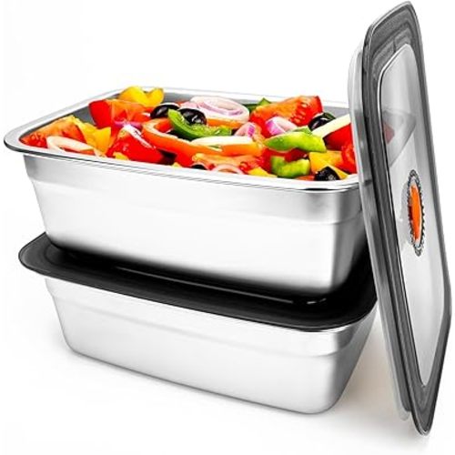 (2 pc) Stainless Steel Food Storage Containers with Leak Proof & Airtight Lid — 67oz