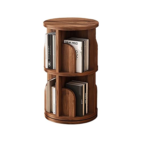 Bookcase Librería 360° Rotating Bookshelf Solid Wood Freestanding Display Revolving Bookcase W/Baffle Design Narrow Book Shelf Organizer for Small Space Decor,Brown,39x39x67cm