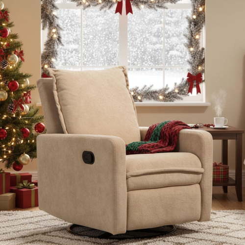 HSUNNS 360° Swivel Rocker Recliner for Adults, Small Rocking Recliner for Small Spaces, Nursery Glider Recliner, Rocking Chair , Manual Recliner Chair for Living Room, Bedroom, Camel