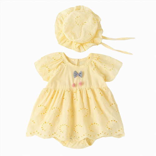 JUMEYU Baby Princess Dress Newborn Baby Girls Romper Short Sleeve Romper Playsuits Jumpsuit Infant Summer Clothes 0 3 6 9 12 18 24 Months (Yellow,0-3 Months)