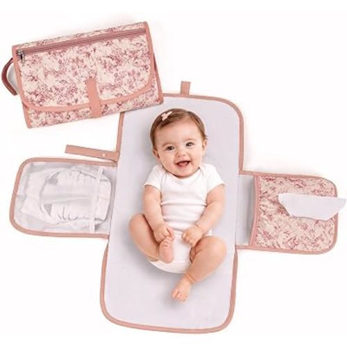 YFGBCX Portable Diaper Changing Pad, Waterproof Quilted Nappy Changing Mat with Wipes Pocket & Foldable Storage for Stroller (Floral)