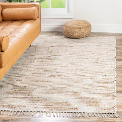 Laurel Foundry Modern Farmhouse® Square Kassandra Striped Hand Loomed Jute Area Rug in Beige & Reviews | Wayfair