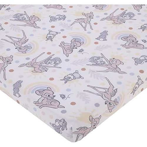 NoJo Disney B is for Bambi Tan, Gray, and White Nursery Fitted Mini Crib Sheet