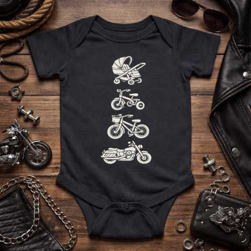 Baby Biker Bodysuit, Stroller to Motorcycle Progression Graphic Tee