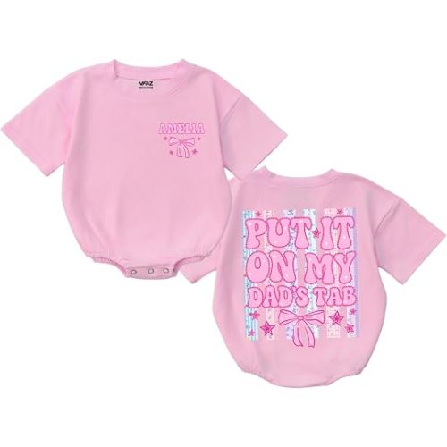 Personalized Baby Girls Put It On My Dad's Tab Romper Daddys Girl Newborn Bodysuit Cute Infant Summer Clothes