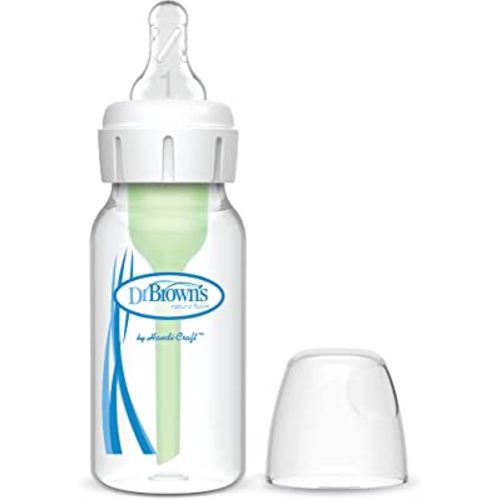 Dr. Brown's Anti-Colic Options+ Narrow Baby Bottle, 0m+ Level 1 Nipple - Baby Bottle to Reduce Colic (1 Pack), 4 oz