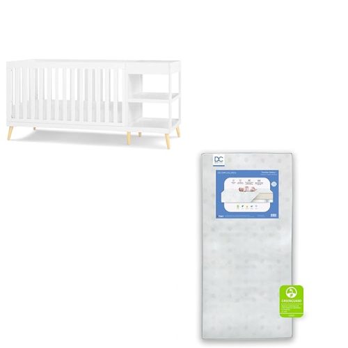 Delta Children Essex 4-in-1 Convertible Baby Crib, Bianca White with Natural Legs + Delta Children Twinkle Galaxy Dual Sided Recycled Fiber Core Crib and Toddler Mattress (Bundle)