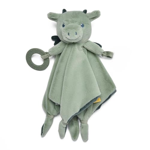 Baby Dragon Security Blanket, Soft Loveys for Babies, Lovey for Newborn Boys and Girls, Gender Neutral Security Blanket with Stuffed Animal, Baby Snuggle Toy with Teether & Textured Ribbons