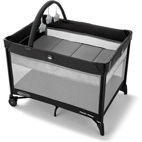 Graco On The Go Zip Pack ‘n Play Playard, Folding Playpen with Bassinet, Portable Crib, Reeves