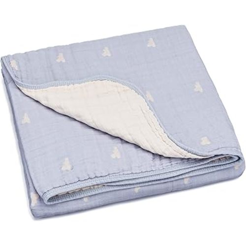 Parker Baby Muslin Blanket | 100% Soft Cotton Toddler Quilt & Baby Muslin Swaddle | Gender Neutral Design 47" x 47" Blanket