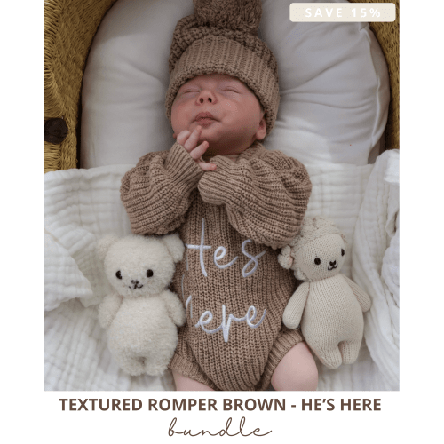 Chunky Textured Knit | Brown ' He's Here' Bundle