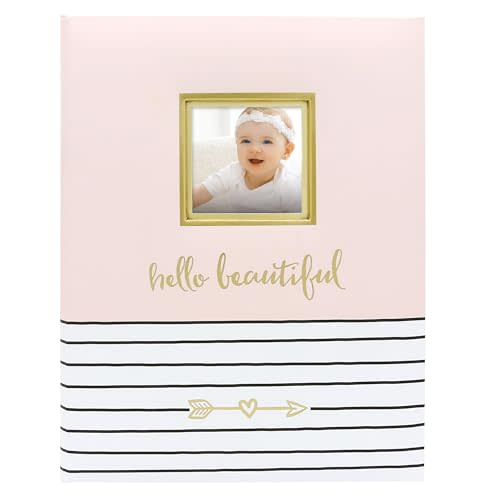 Pearhead Hello Baby First 5 Years Memory Book, Baby Girl Keepsake for New and Expectant Parents, Pregnancy And Milestone Journal, Pink