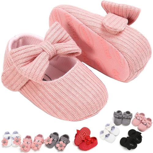 Baby Girls Mary Jane Flats with Bowknot Floral Princess Wedding Dress Shoes Soft Newborn Infant Crib First Walkers Prewalker