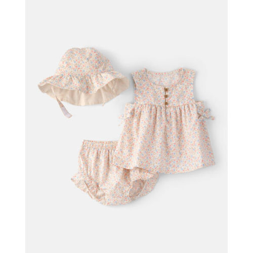 Baby Girl 3-Piece Floral Hat, Top & Short Set - Pink - Carter's | Carter's
