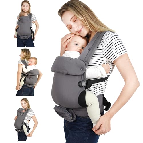 4-in-1 Baby Carrier Newborn to Toddler Convertible All-Position, Adjustable Ergonomic Babywearing,Cozy and Lightweight with Mobile Phone Bag, Bottle Bag, Windproof Cover, Hands-Free for Babies 7-45lbs