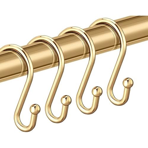 Gold Shower Curtain Rings Hooks, Set of 12 CHICTIE Decorative Shower Curtain Hooks, Premium Metal Rust Resistant S Shaped Hooks Hangers for Bathroom Curtains,Clothing, Towels, etc