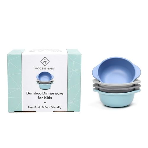 Goobie Baby Bamboo Snack Bowls for Kids, Set of 4 Stackable Dinnerware for Toddlers :: Non Toxic Eco Friendly Reusable Dishes : Great Gift Baby Shower, Birthday & Preschool Graduation :: 10 Ounces