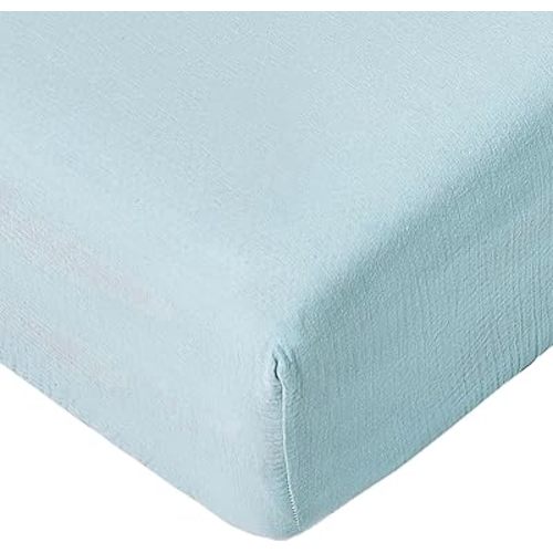 Muslin Crib Sheets for Baby Boys Girls, Neutral Fitted Crib Mattress Sheet for Standard Crib and Toddler Mattress, Soft and Breathable Bed Covers, 28” x 52” (Light Blue)