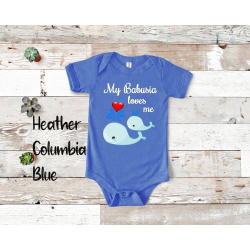 Babusia Loves Me Cute Whale Baby Bodysuit, Tshirt or Toddler Shirt Polish or Ukrainian Grandmother Gift or Pregnancy Reveal Announcement