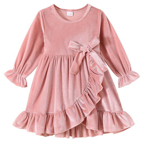Younger Tree Kids Toddler Dress Baby Girls Fall Dresses Ruffle Long Sleeve Bowknot Casual Winter Dress for 18-24 Months