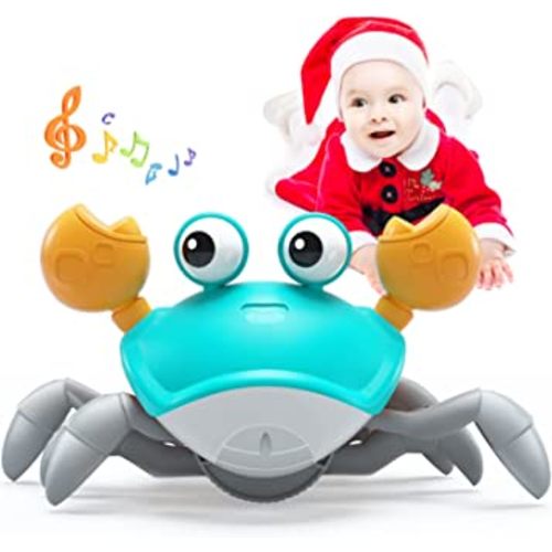 Crawling Crab Baby Toy - Cute Tummy Time Sensory Crabs with Light Up Music for 0-6 6-12 Months, 1-3 4+ Year Old Boys Girls Toddler (Green)