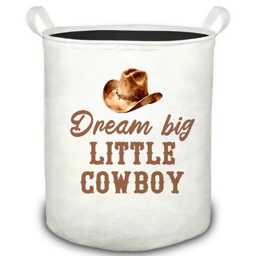 Cowboy Nursery Laundry Basket, Western Dream Big Little Cowboy Foldable Laundry Hamper With Handles Clothes Toys Storage Basket for Boys Kids Room Nursery Playroom Bathroom