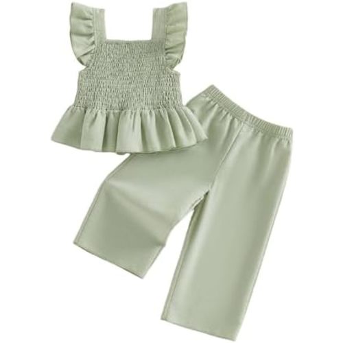 Thorn Tree Girls Summer Outfits Ruffle Sleeve Button Up Dress Tops Plaid Linen Pants Spring Toddler Girl Clothes