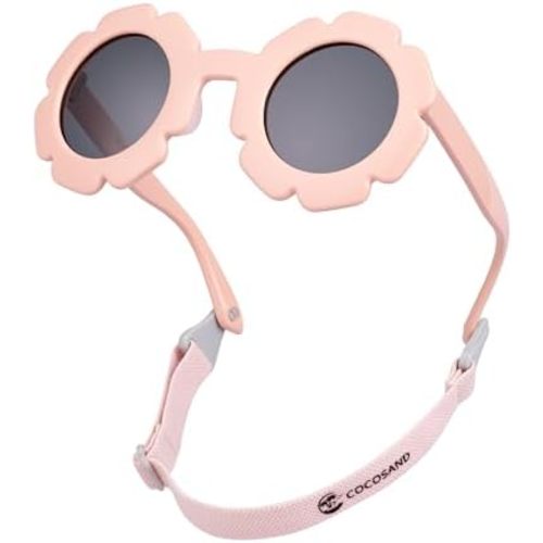 COCOSAND Toddler Sunglasses with Strap Polarized Lens Retro Flexible Flower Frame for Baby Kids Boys Girls Age 3-24 Months