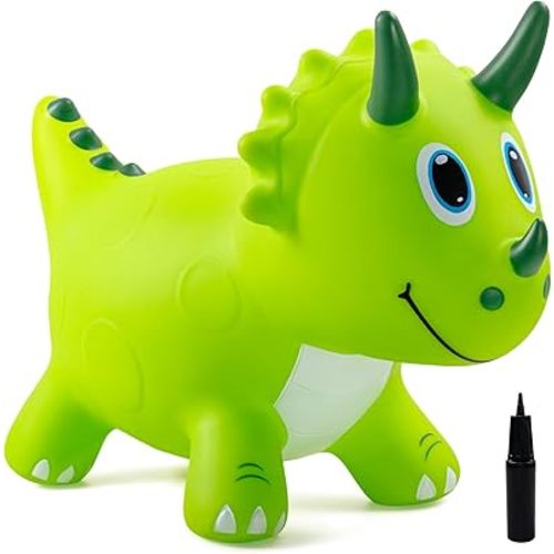 EVERICH TOY Kids Dinosaur Bouncy Animal Toys, Inflatable Triceratops Bouncer, Ride on Bounce Hopper, Indoor Outdoor Activity Birthday Gift for 18 Months 2 3 4 Years Old Boys