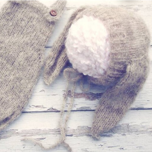 Newborn baby Girl or boy Brushed Alpaca Bunny Bonnet / Unique Luxury Photography Prop