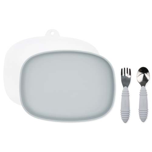 Grip Tray Essential 4-Piece Mealtime Set: Gray