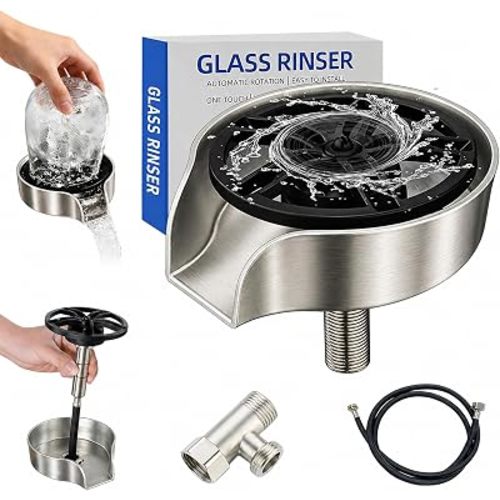 Stainless Steel Glass Rinser with 47" Pull-Out Spray for Kitchen Sink Bar