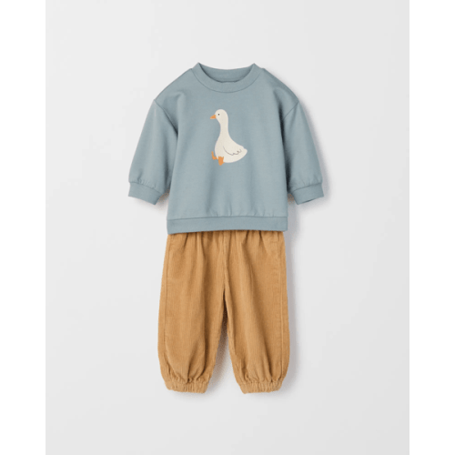 Baby Organic Cotton Fleece Sweater & Soft Cord Pants 2 Piece Set - Goose