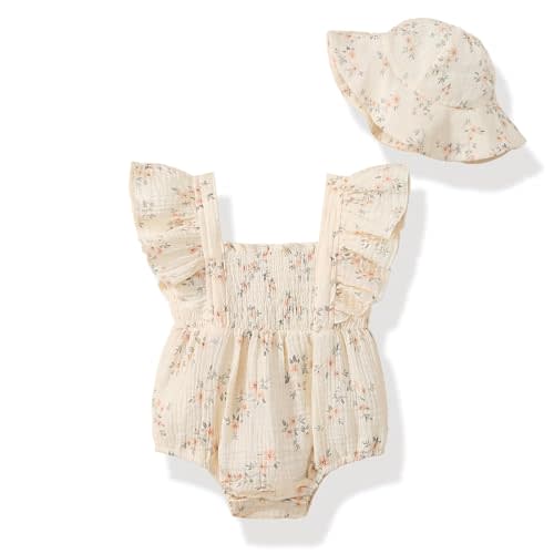 Baby Girl Clothes Infant Summer Romper Cotton Linen Newborn Onesie Bodysuit Outfits with Hat