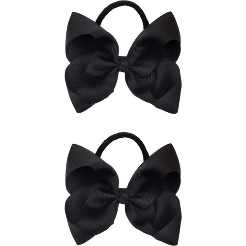 2Pcs 6 Inches Ribbon Baby Girls Headbands Infant Elastic Hairbands Large Cheer Bow Hair Band Accessories for Child Toddlers Girls (Black)
