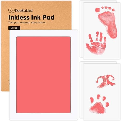 1-Pack Inkless Baby Hand and Footprint Kit - Mess Free Ink Pad for Newborn Keepsake, Dog Nose & Paw Print Kit, Clean Touch Ink Pad for Halloween Footprints Craft, Ideal New Mom Gifts (Candy Pink, J)